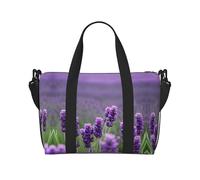 Bolsa de gimnasio con estampado de flores de color lavanda púrpura para mujer, bolsa de fin de semana, bolsa de artículos personales, bolsa de hombro para mujeres y hombres, Negro -, Talla única