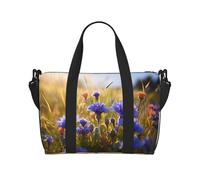 Bolsa de gimnasio con estampado de flores silvestres y acianos para mujer, bolsa de viaje para fin de semana, bolsa de viaje para artículos personales, Negro -, Talla única