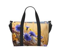 Bolsa de gimnasio con estampado de flores silvestres y margaritas de aciano para mujer, bolsa de viaje de fin de semana, bolsa de viaje para artículos personales, Negro -, Talla única