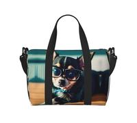 Bolsa de gimnasio con estampado de gafas de perro chihuahua para mujer, bolsa de viaje para fin de semana, bolsa de lona para artículos personales, Negro -, Talla única