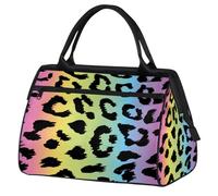 Bolsa de gimnasio con estampado de leopardo y arcoíris para hombres y mujeres, bolsa de lona impermeable para fin de semana, ligera, para llevar en el equipaje