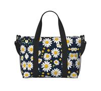 Bolsa de gimnasio con estampado de margaritas florales para mujer, bolsa de fin de semana, bolsa de artículos personales, bolsa de hombro para mujeres y hombres, Negro -, Talla única