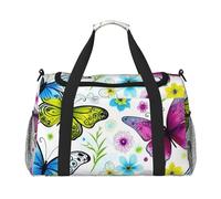 Bolsa de gimnasio con estampado de mariposas coloridas de primavera de gran capacidad, bolsa de transporte de mano, plegable, para actividades al aire última intervensión