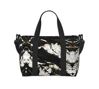 Bolsa de gimnasio con estampado de mármol blanco y negro para mujer, bolsa de viaje para fin de semana, bolsa de viaje para artículos personales, Negro -, Talla única
