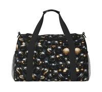 Bolsa de gimnasio con estampado de mármol negro y dorado de gran capacidad, bolsa de transporte de mano plegable para actividades al aire última intervensión