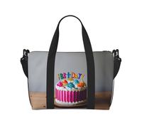 Bolsa de gimnasio con estampado de pastel de feliz cumpleaños para mujer, bolsa de fin de semana, bolsa de artículos personales, bolsa de hombro para mujeres y hombres, Negro -, Talla única