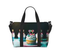 Bolsa de gimnasio con estampado de pasteles de feliz cumpleaños para mujer, bolsa de fin de semana, bolsa de artículos personales, bolsa de hombro para mujeres y hombres, Negro -, Talla única