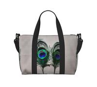 Bolsa de gimnasio con estampado de plumas de pavo real para mujer, bolsa de viaje de fin de semana, bolsa de lona para artículos personales, Negro -, Talla única