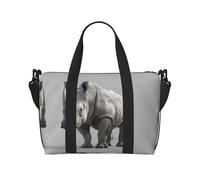 Bolsa de gimnasio con estampado de rinoceronte animal para mujer, bolsa de viaje para fin de semana, bolsa de lona para artículos personales, Negro -, Talla única