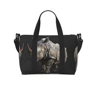 Bolsa de gimnasio con estampado de rinoceronte animal para mujer, bolsa de viaje para fin de semana, bolsa de lona para artículos personales, Negro -, Talla única