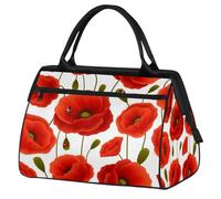 Bolsa de gimnasio con flores de amapola para hombres y mujeres, bolsa de viaje para deportes, bolsa de lona impermeable para fin de semana, bolsa de noche ligera