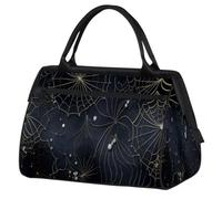 Bolsa de gimnasio con fondo negro de telaraña de Halloween para mujeres y hombres, bolsa de lona deportiva de viaje con funda para carrito, bolsa de gimnasio impermeable para fin de semana, bolsa de