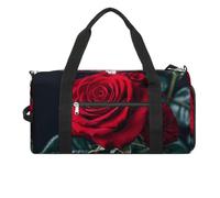 Bolsa de gimnasio con fondo negro y rosa roja para hombres y mujeres, bolsa de lona grande para viajes y entrenamiento