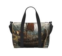 Bolsa de gimnasio con lentejuelas doradas brillantes para hombres y mujeres, bolsa de viaje con compartimento para zapatos, bolsas de entrenamiento, Old Viking Boat_78819509, Talla única, Bolsa de