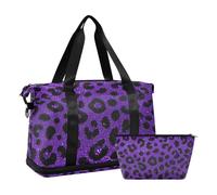 Bolsa de gimnasio con purpurina falsa y correa ajustable para gimnasio, gran capacidad, color morado, Estampado de leopardo con purpurina falsa morada, 1 size