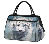 Bolsa de gimnasio de tigre blanco de arte abstracto para mujeres y hombres, bolsa de lona deportiva de viaje con funda para carrito, bolsa de gimnasio impermeable para fin de semana, bolsa de