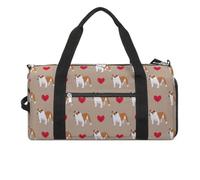 Bolsa de gimnasio divertida con diseño de bulldog inglés con corazones, con compartimento para zapatos, bolsa de viaje para fin de semana, bolsa de yoga