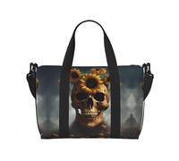 Bolsa de gimnasio grande con diseño de calavera de girasol, de 16 pulgadas, ligera, para viajes, deportes, bolsa de hospital para mamá, Black, Talla única