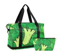 Bolsa de gimnasio grande con diseño de dibujos animados y vegetales, brócoli, verde, bolsa de viaje con correa ajustable para yoga, plegable, Bonito brócoli vegetal de dibujos animados verde, 1 size