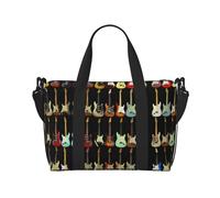Bolsa de gimnasio grande con patrón de guitarra artística, bolsa de lona ligera de 16 pulgadas, bolsa de lona para viajes, deportes, bolsa de hospital para mamá, Black, Talla única