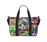 Bolsa de gimnasio grande con patrón de pulverización colorido de 16 pulgadas, ligera, bolsa de lona para viajes, deportes, bolsa de hospital para mamá, Black, Talla única