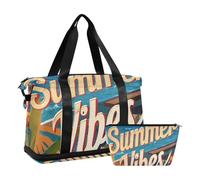 Bolsa de gimnasio grande con póster vintage Summer Vibes para el hombro, bolsa de viaje para fin de semana con bolsa de aseo para senderismo, impermeable, Póster vintage de verano, 1 size