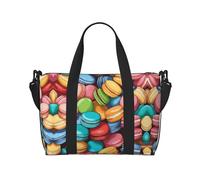 Bolsa de gimnasio grande con sabor a galleta de macaron de 16 pulgadas, ligera, bolsa de lona para viajes, deportes, bolsa de hospital para mamá, Black, Talla única