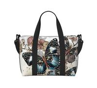 Bolsa de gimnasio grande de 16 pulgadas con flores de mariposa, ligera, bolsa de lona para viajes, deportes, bolsa de hospital para mamá, Black, Talla única