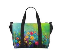 Bolsa de gimnasio grande de estilo abstracto con flores coloridas de 16 pulgadas, ligera, bolsa de lona para viajes, deportes, bolsa de hospital para mamá, Black, Talla única
