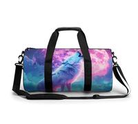 Bolsa de gimnasio grande y divertida con diseño de lobo blanco aullando a la luz de la luna, bolsa de deporte ligera y novedosa, bolsa de viaje de 17.5 x 9 x 9 pulgadas