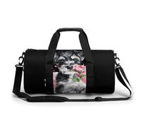 Bolsa de gimnasio grande y divertida con diseño de perro Schnauzer de acuarela con diseño de rosas, bolsa de deporte ligera y novedosa, bolsa de viaje de 17.5 x 9 x 9 pulgadas