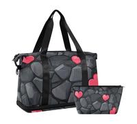 Bolsa de gimnasio multifunción con correa ajustable para viaje en avión con diseño de piedra negra, textura de piedra negra de San Valentín, 1 tamaño, Textura de piedra negra San Valentín, Taille