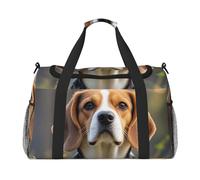Bolsa de gimnasio negra con diseño de cuervo y pájaros para hombres y mujeres, bolsa de noche con compartimento para zapatos, bolsas de viaje y entrenamiento, Lindo perro Beagle, Talla única, Bolsa de