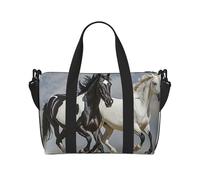 Bolsa de gimnasio para amantes de los perros pastores alemanes, bolsa de viaje para hombres y mujeres, bolsa de viaje con compartimento para zapatos, bolsas de entrenamiento, Caballos blancos y negros