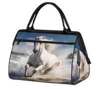Bolsa de gimnasio para correr con caballo blanco para mujeres y hombres, bolsa de lona deportiva de viaje con funda para carrito, bolsa de gimnasio impermeable para fin de semana, bolsa de transporte