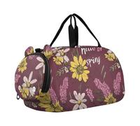 Bolsa de gimnasio pequeña con compartimento para zapatos, gran capacidad, para fin de semana, para playa, natación, piscina, deportes, Flor estética de lavanda y borgoña