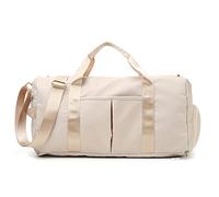 Bolsa de Gimnasio pequeña para Mujeres y Hombres, Bolsa de Entrenamiento para Deportes y escapadas de Fin de Semana, Bolsa de Lona Impermeable con Compartimentos para Zapatos y Ropa húmeda, Beige