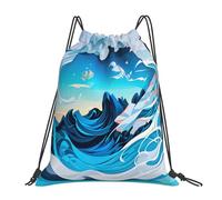 Bolsa De Gimnasiobolsas De Gimnasia para Adulto Mujeres Viaje 36X42Cm Fácil De Doblar Ajustable Bolsa De Cuerdas Ola del Océano