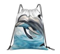 Bolsa De Gimnasiobolsas De Gimnasia para Vacaciones Mujeres Almacenamiento 36X42Cm Fácil De Doblar Ligera Bolsa De Cuerdas Delfín del Océano Mirándote