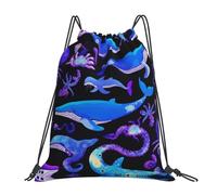 Bolsa De Gimnasiodeporte Mochila para Playa Natación Hombres 36X42Cm Ligera Fácil De Doblar Bolsa De Cuerdas Fish Ballena del Océano