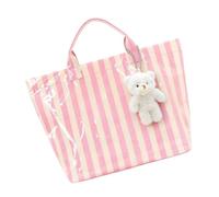 Bolsa de gran capacidad de rayas de PVC y accesorio de moda, bolsa de trabajo casual con colgante para uso diario de PVC, do, Belleza masiva