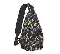 Bolsa de gran capacidad para el pecho con diseño de rompecabezas colorido para concienciación sobre el autismo, mochila negra para hombres y niños, divertida mochila cruzada con correa ajustable para