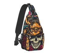 Bolsa de gran capacidad para el pecho, Convención de tatuajes en Tokio, mochila colorida con calavera para hombres y niños, divertida mochila cruzada con correa ajustable para senderismo y deportes al