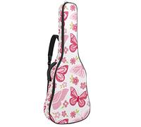 Bolsa de guitarra acústica de 42 pulgadas con mochila acolchada gruesa a prueba de golpes para guitarra clásica Bass Folk Pink Flying Butterflies Floral