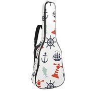 Bolsa de guitarra acústica de 42 pulgadas con mochila acolchada gruesa a prueba de golpes para guitarra clásica Bass Folk brújula barco ancla peces