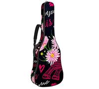 Bolsa de guitarra acústica de 42 pulgadas con mochila gruesa acolchada a prueba de golpes para guitarra clásica de París Torre Eiffel negra