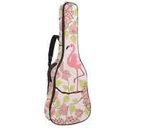 Bolsa de guitarra acústica de 42 pulgadas con mochila gruesa acolchada a prueba de golpes para guitarra clásica Bass Folk Retro Pink Flamingo con floral