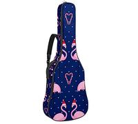 Bolsa de guitarra impermeable con cremallera suave para guitarra acústica y clásica Folk guitarra caso Love Flamingo con sombrero de Chirstmas