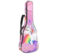 Bolsa de guitarra impermeable con cremallera, suave para guitarra, bajo, acústico y clásica, para guitarra eléctrica, bolsa de guitarra eléctrica, diseño de unicornio, arcoíris y nubes rosas