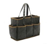 Bolsa de herramientas de lona encerada resistente, transportador de jardín de 16 onzas con 10 bolsillos, almacenamiento resistente al agua para herramientas manuales, electricistas y manitas, caqui